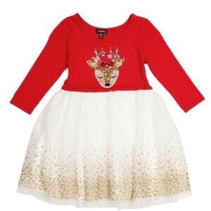 Zunie Girls “Reindeer” Red Christmas Dress- NWOT